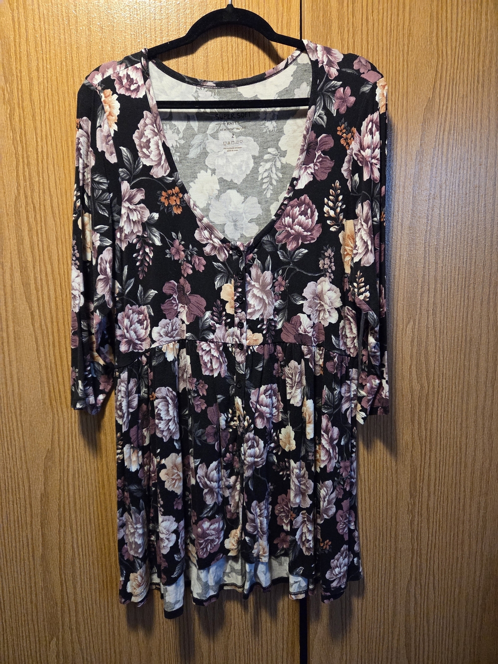 torrid Black Floral V-Neck Tiered Long Sleeve Top